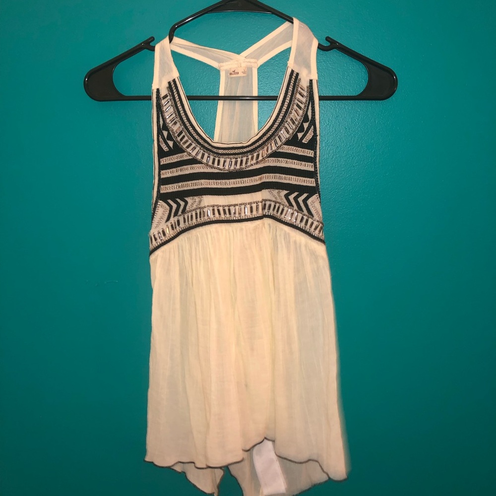 Hollister sheer beaded tan flowy shirt